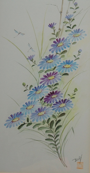 Pair of Original Asian Style Watercolors by Buffy Murai