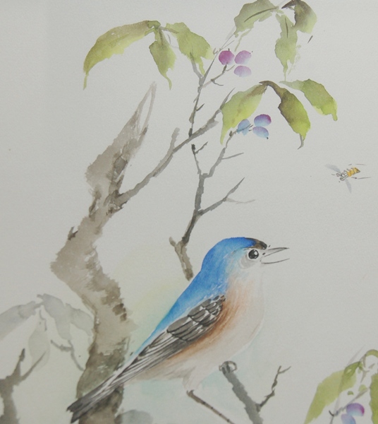 Pair of Original Asian Style Watercolors by Buffy Murai