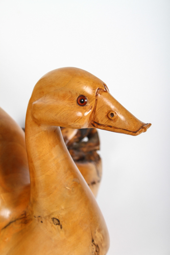 Artisan Carved Burl Wood Swan Statue