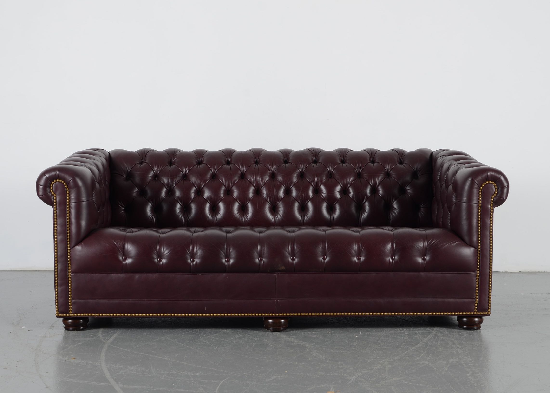 Hancock & Moore Burgundy Tufted Leather Chesterfield Sofa
