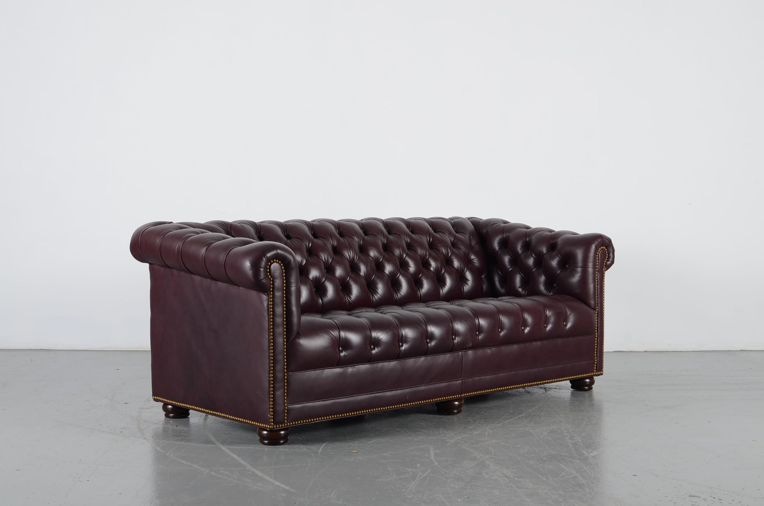 Hancock & Moore Burgundy Tufted Leather Chesterfield Sofa