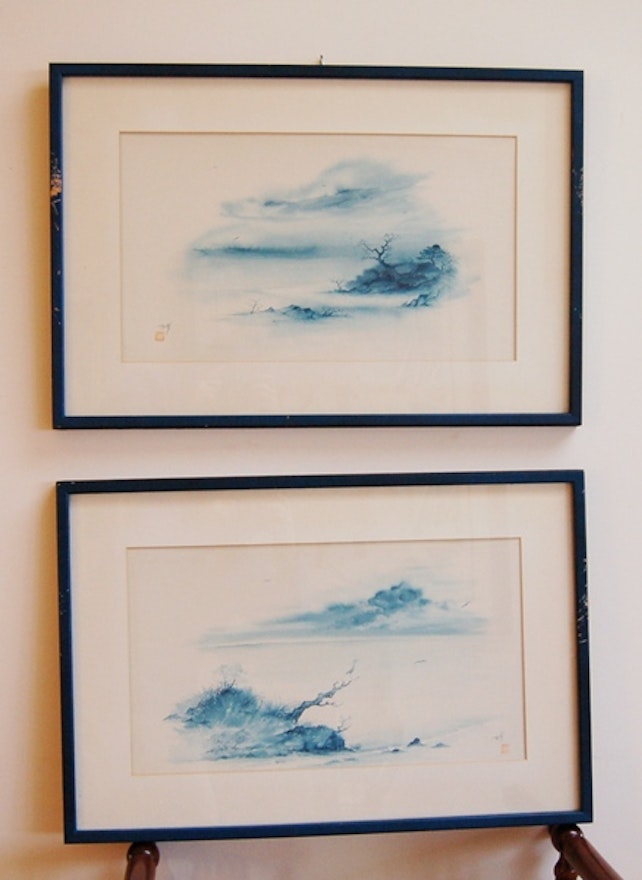 Pair of Original Japanese Landscape Watercolors by Buffy Murai