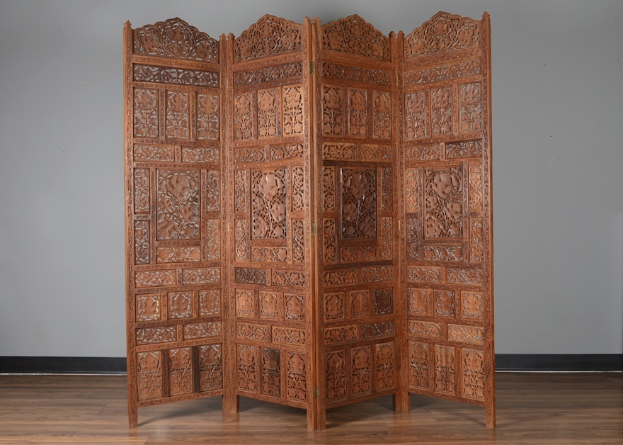 Large Hand-Carved Indian Sheesham Wood Screen