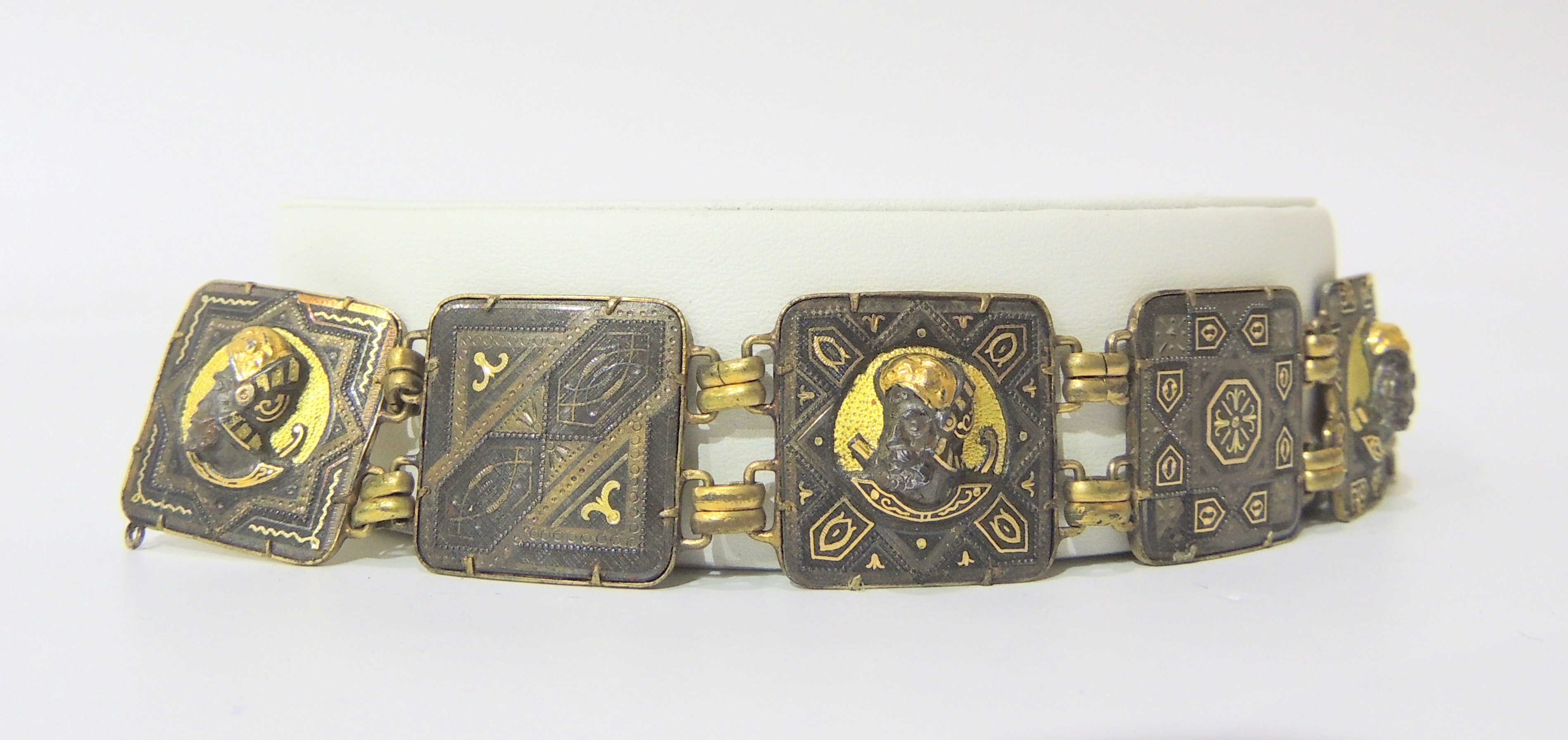 Damascene Style Niello Persian Cameo Bracelet and Gold Ring