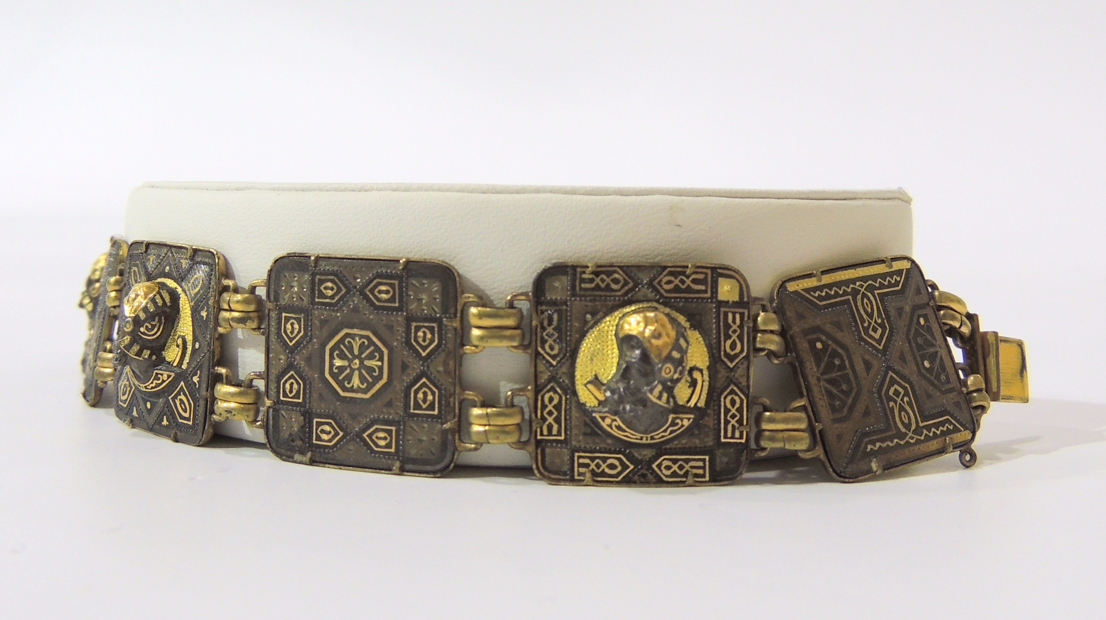 Damascene Style Niello Persian Cameo Bracelet and Gold Ring