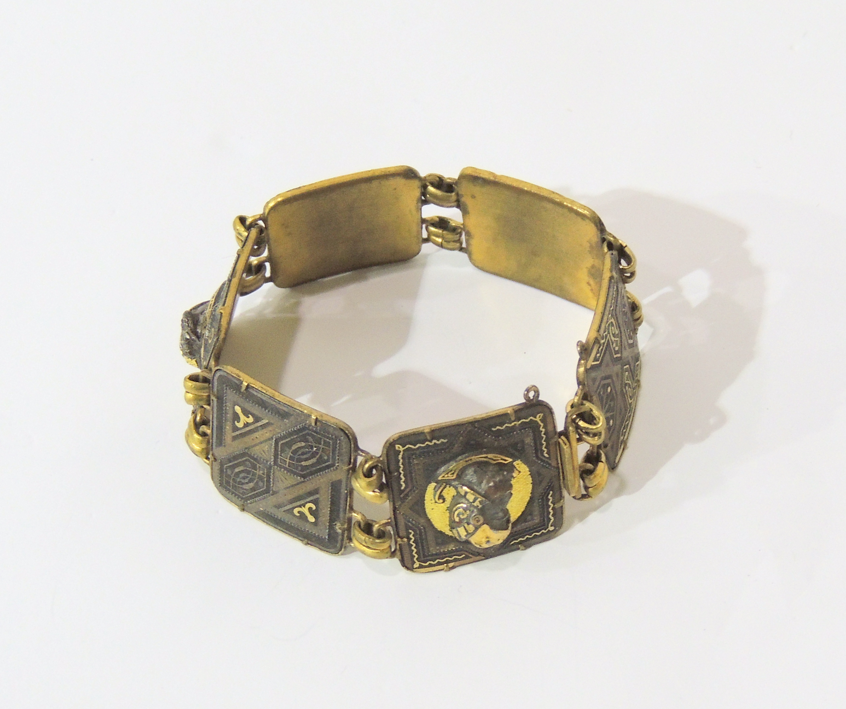 Damascene Style Niello Persian Cameo Bracelet and Gold Ring