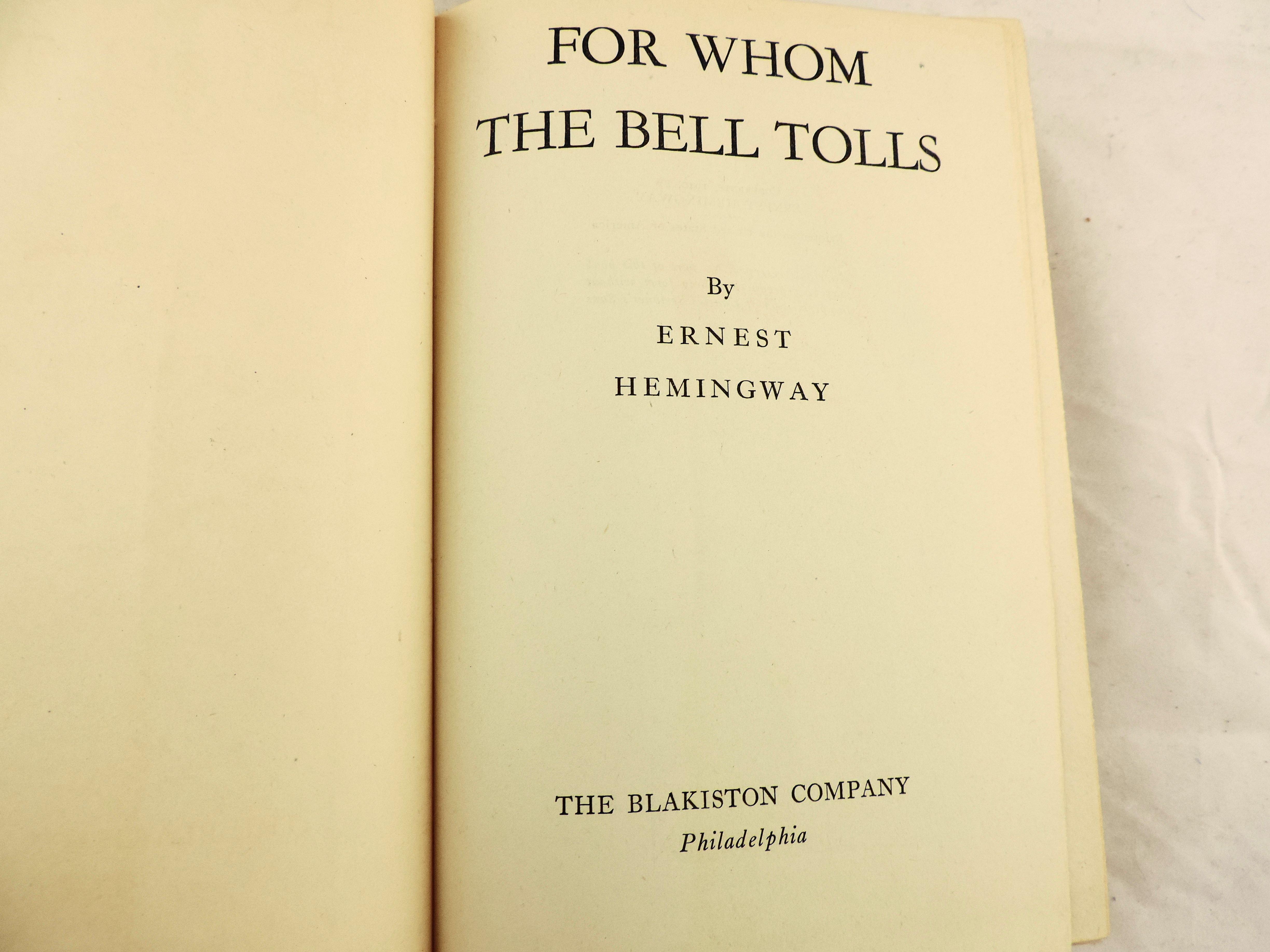 Ernest Hemingway "For Whom The Bell Tolls" 1940