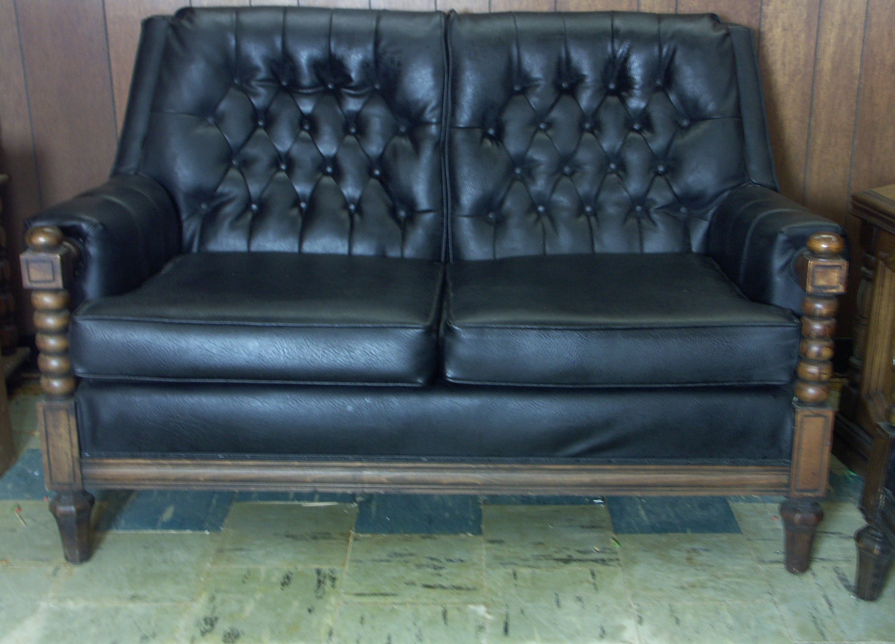 DeVille Furniture Modern Black Vinyl Sofa and Loveseat with Table