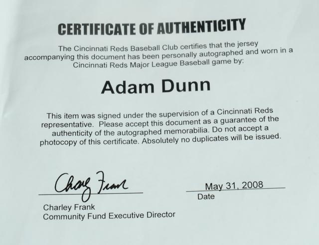 Adam Dunn Cincinnati Reds Signed Game Used Jersey