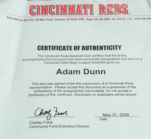 Adam Dunn Cincinnati Reds Signed Game Used Jersey