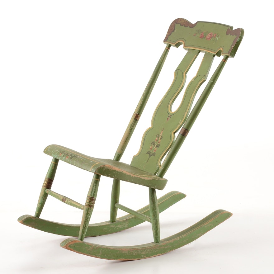 Vintage Hand-Painted Armless Rocking Chair