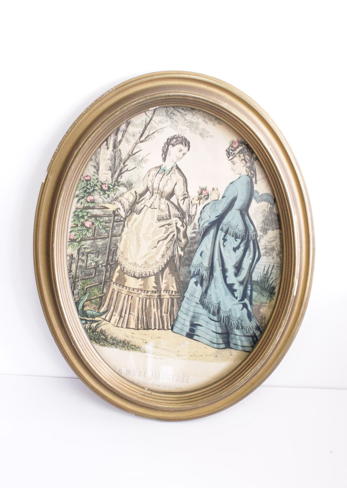 Pair of Vintage Fashion Prints and Decorative Plate