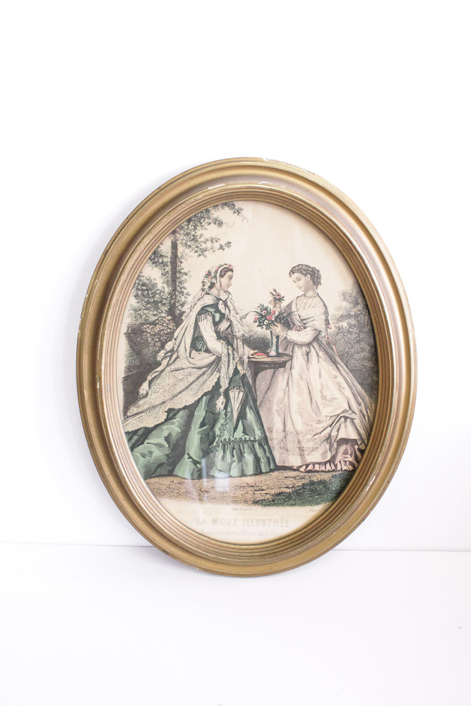 Pair of Vintage Fashion Prints and Decorative Plate