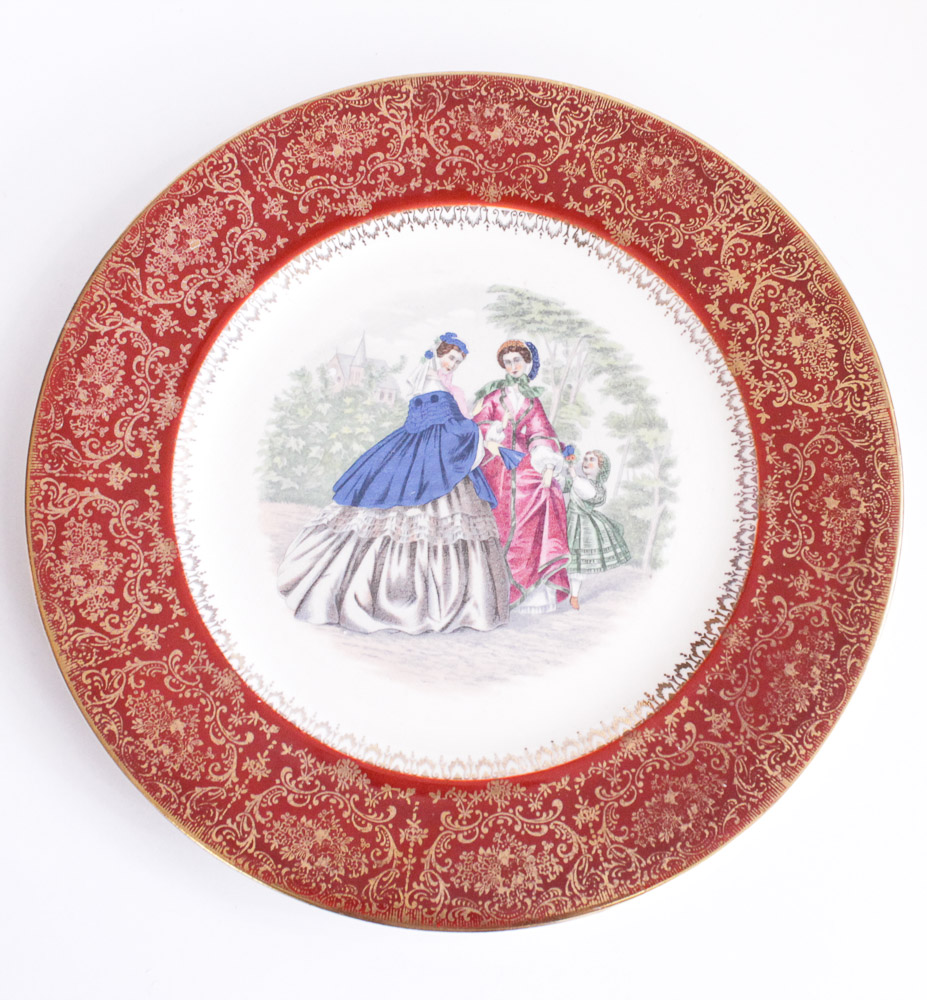 Pair of Vintage Fashion Prints and Decorative Plate