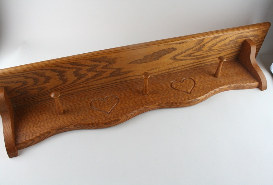 Decorative Oak Wall Shelf with Pegs