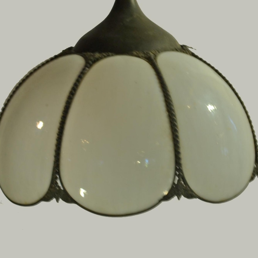 Vintage White Slag Glass Hanging Lamp