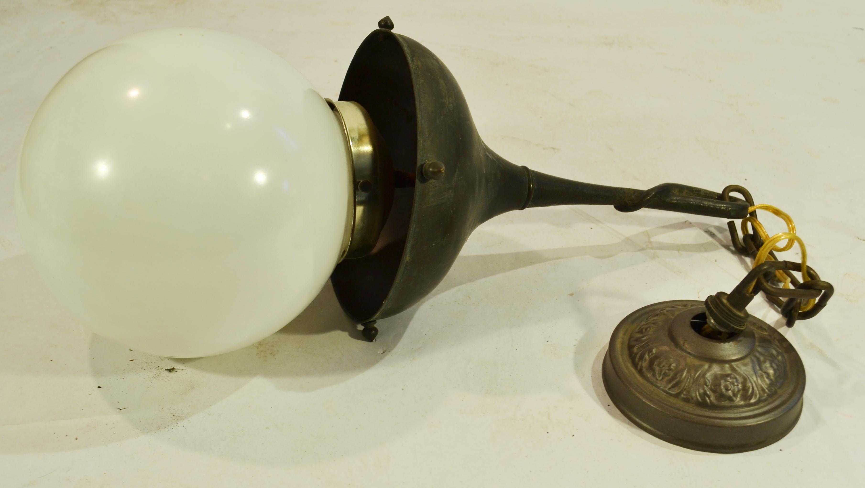 Vintage White Slag Glass Hanging Lamp