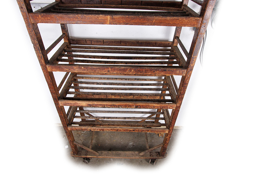 Antique Rustic Wooden Rolling Baker's Rack