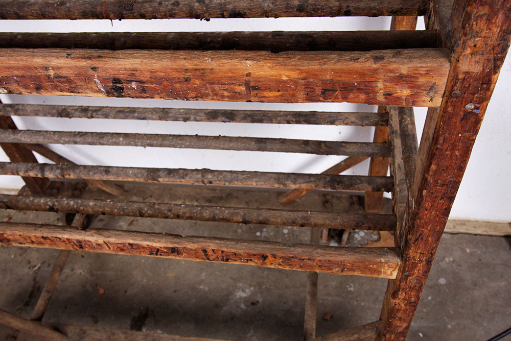 Antique Rustic Wooden Rolling Baker's Rack