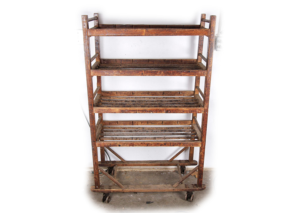Antique Rustic Wooden Rolling Baker's Rack