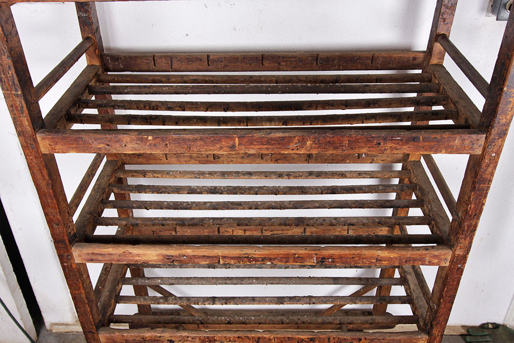 Antique Rustic Wooden Rolling Baker's Rack