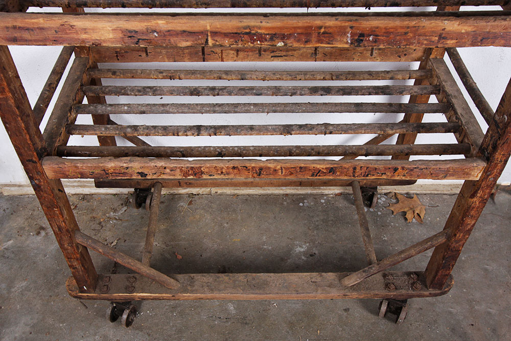 Antique Rustic Wooden Rolling Baker's Rack