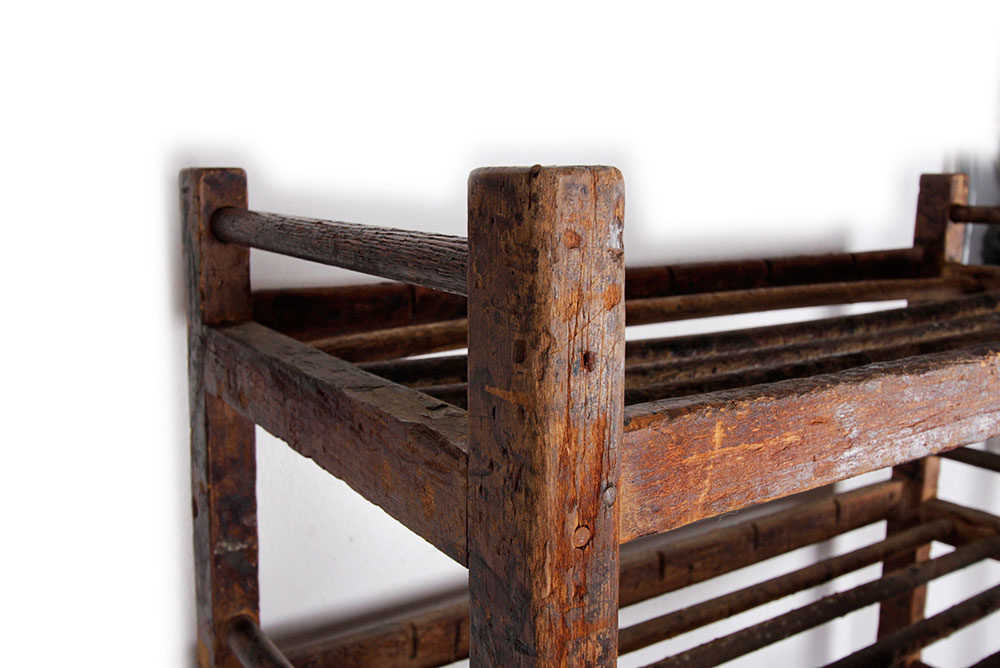 Antique Rustic Wooden Rolling Baker's Rack