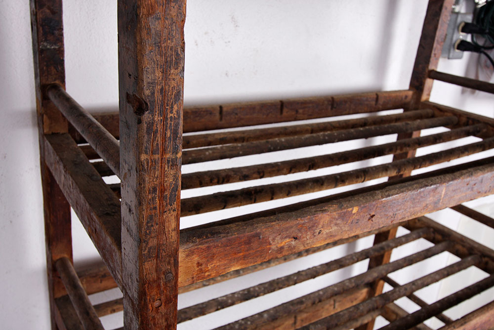 Antique Rustic Wooden Rolling Baker's Rack