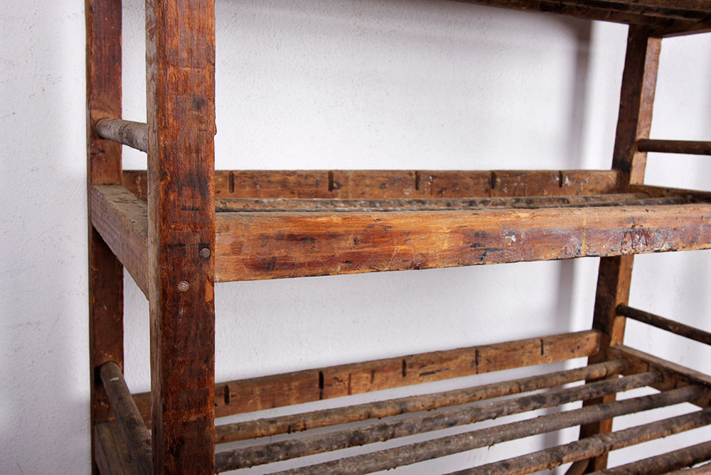 Antique Rustic Wooden Rolling Baker's Rack