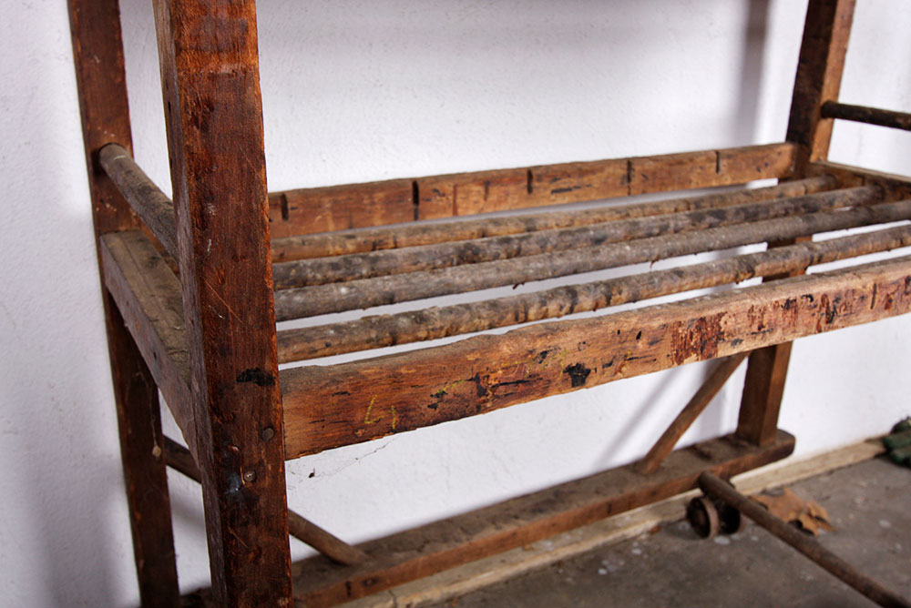 Antique Rustic Wooden Rolling Baker's Rack