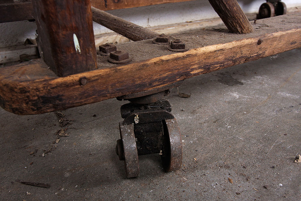 Antique Rustic Wooden Rolling Baker's Rack