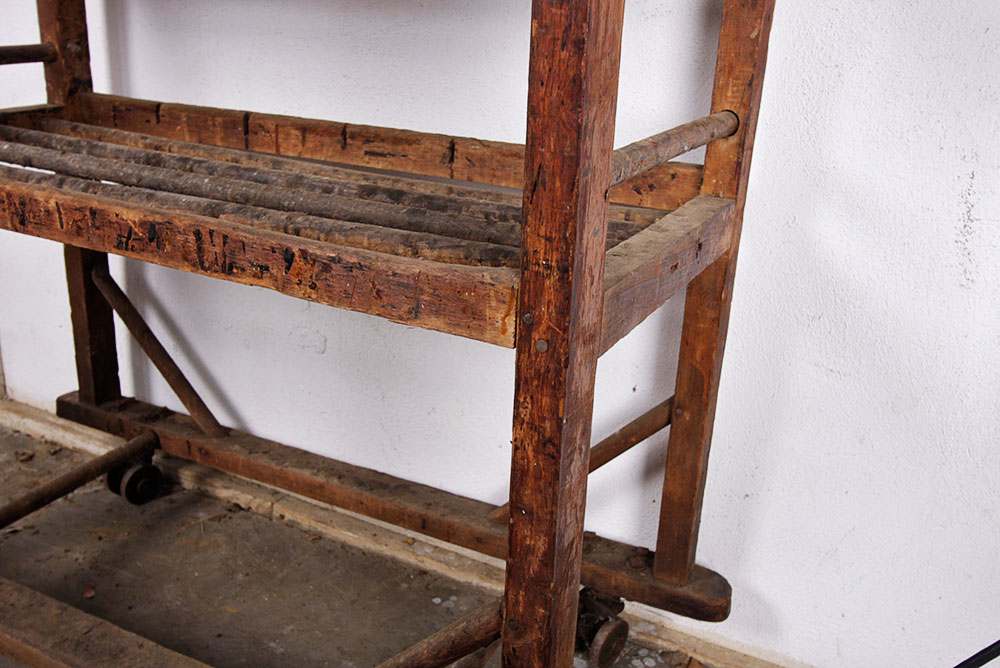 Antique Rustic Wooden Rolling Baker's Rack