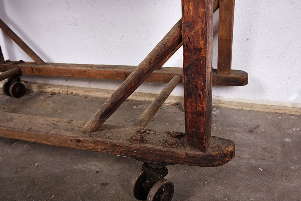 Antique Rustic Wooden Rolling Baker's Rack