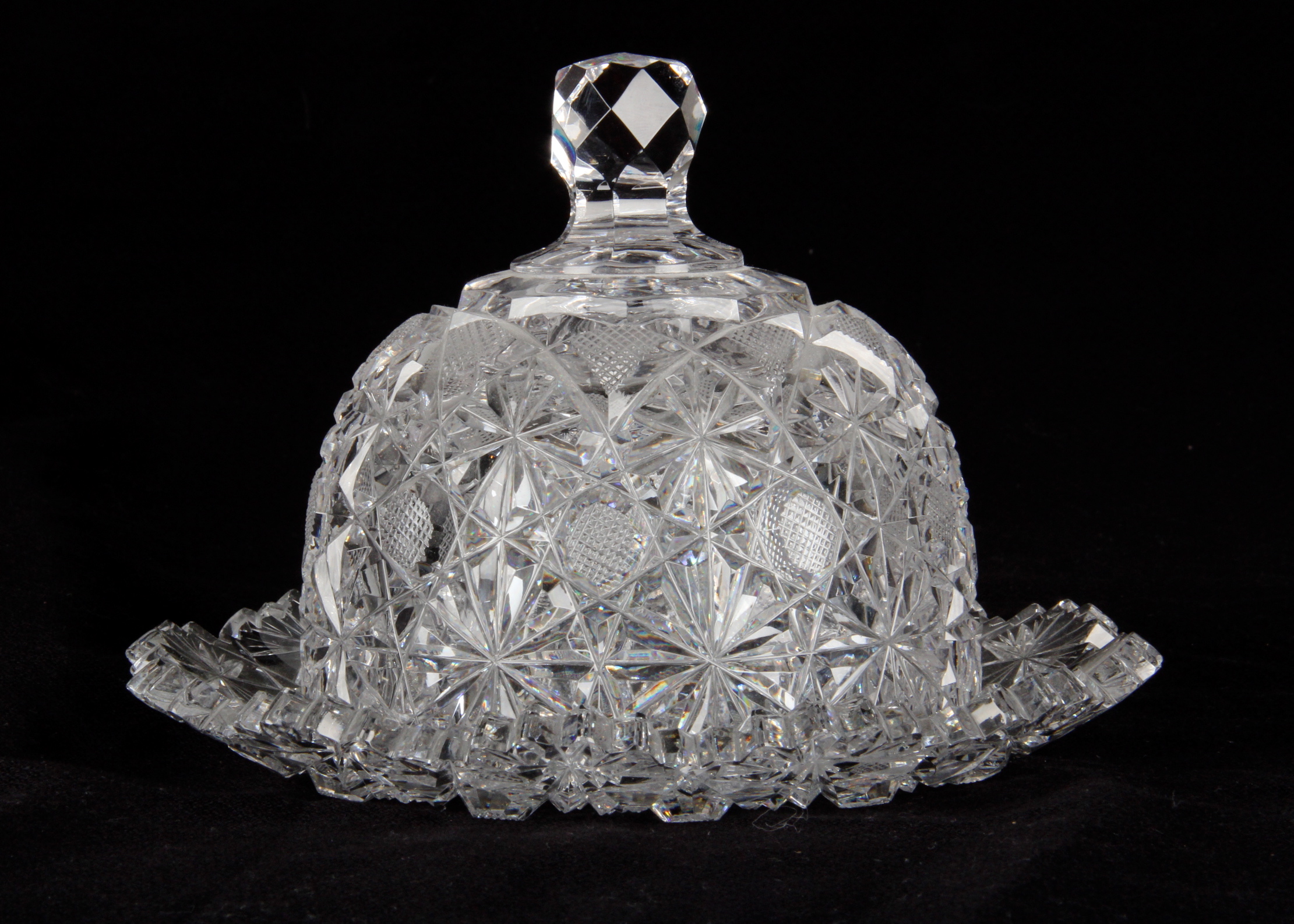 Antique Cut Glass Covered Butter Dish