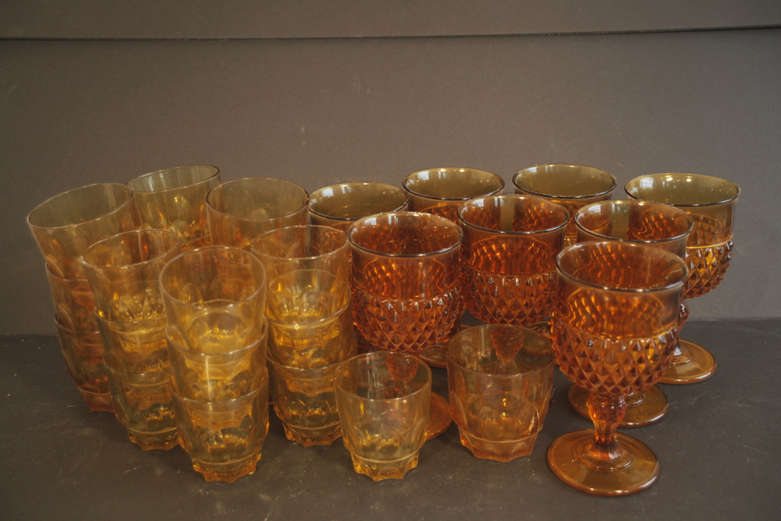 Collection of Retro Orange Pressed Glass Drinking Glasses