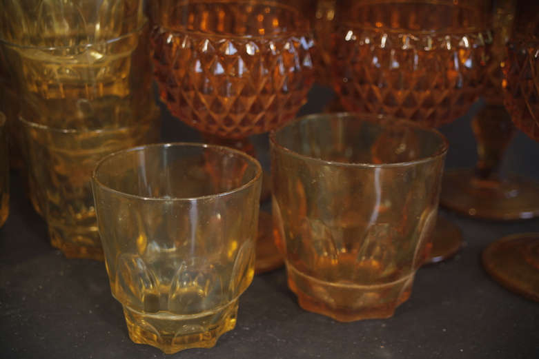 Collection of Retro Orange Pressed Glass Drinking Glasses