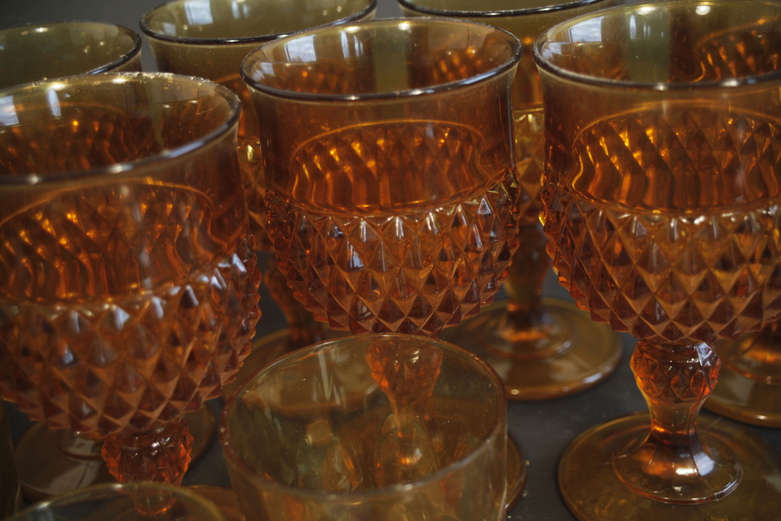 Collection of Retro Orange Pressed Glass Drinking Glasses