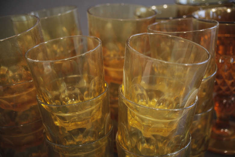 Collection of Retro Orange Pressed Glass Drinking Glasses