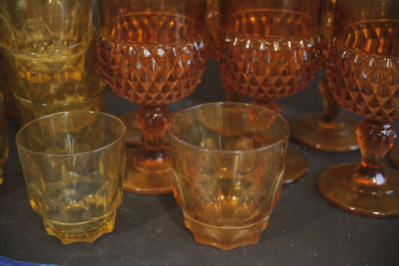 Collection of Retro Orange Pressed Glass Drinking Glasses