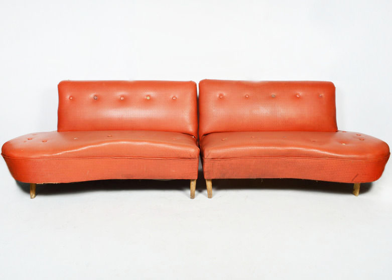 Vintage 1950s Red Vinyl Sectional Sofa