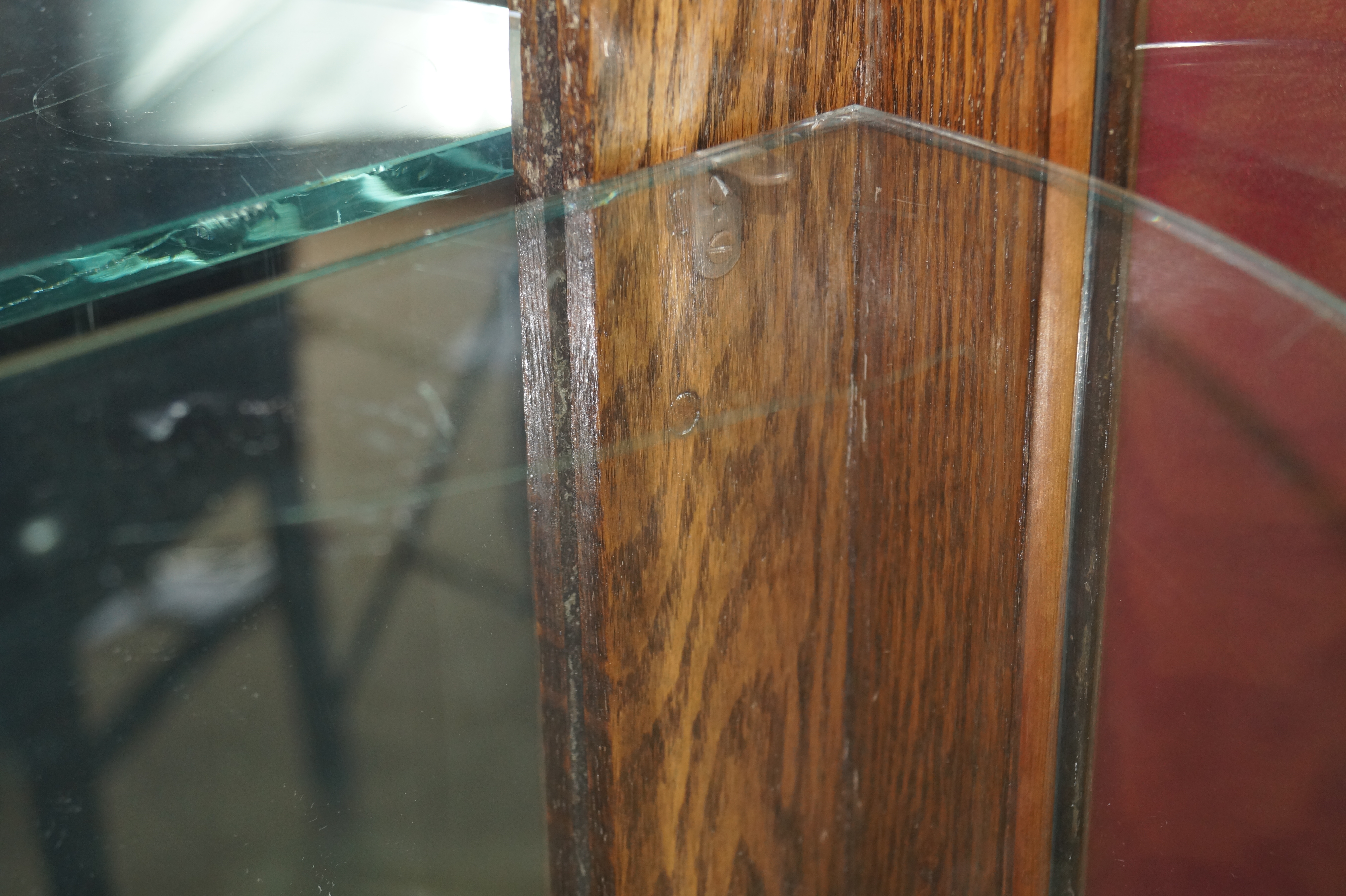Antique Oak Curved Glass China Cabinet with Claw Feet
