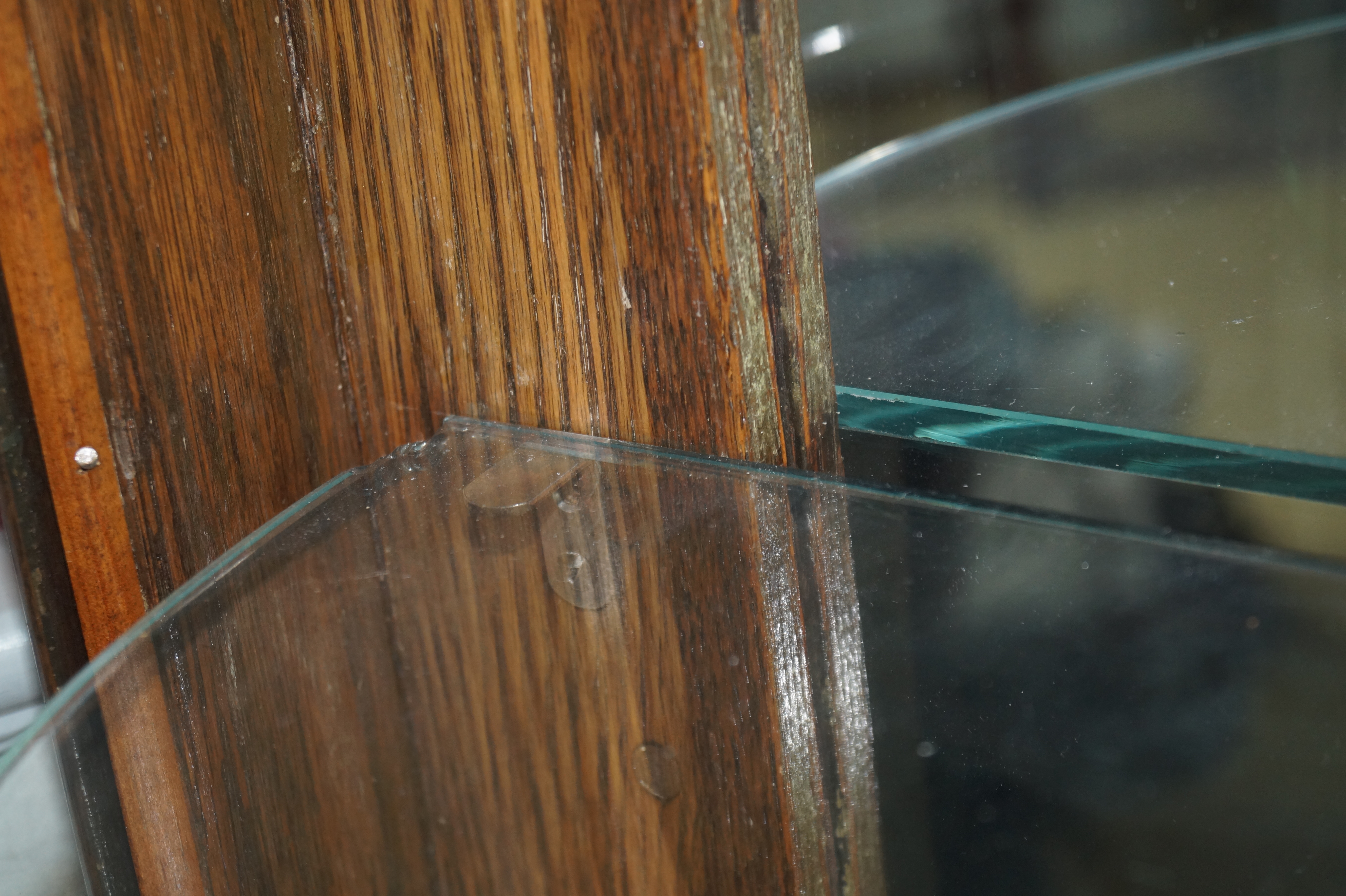 Antique Oak Curved Glass China Cabinet with Claw Feet