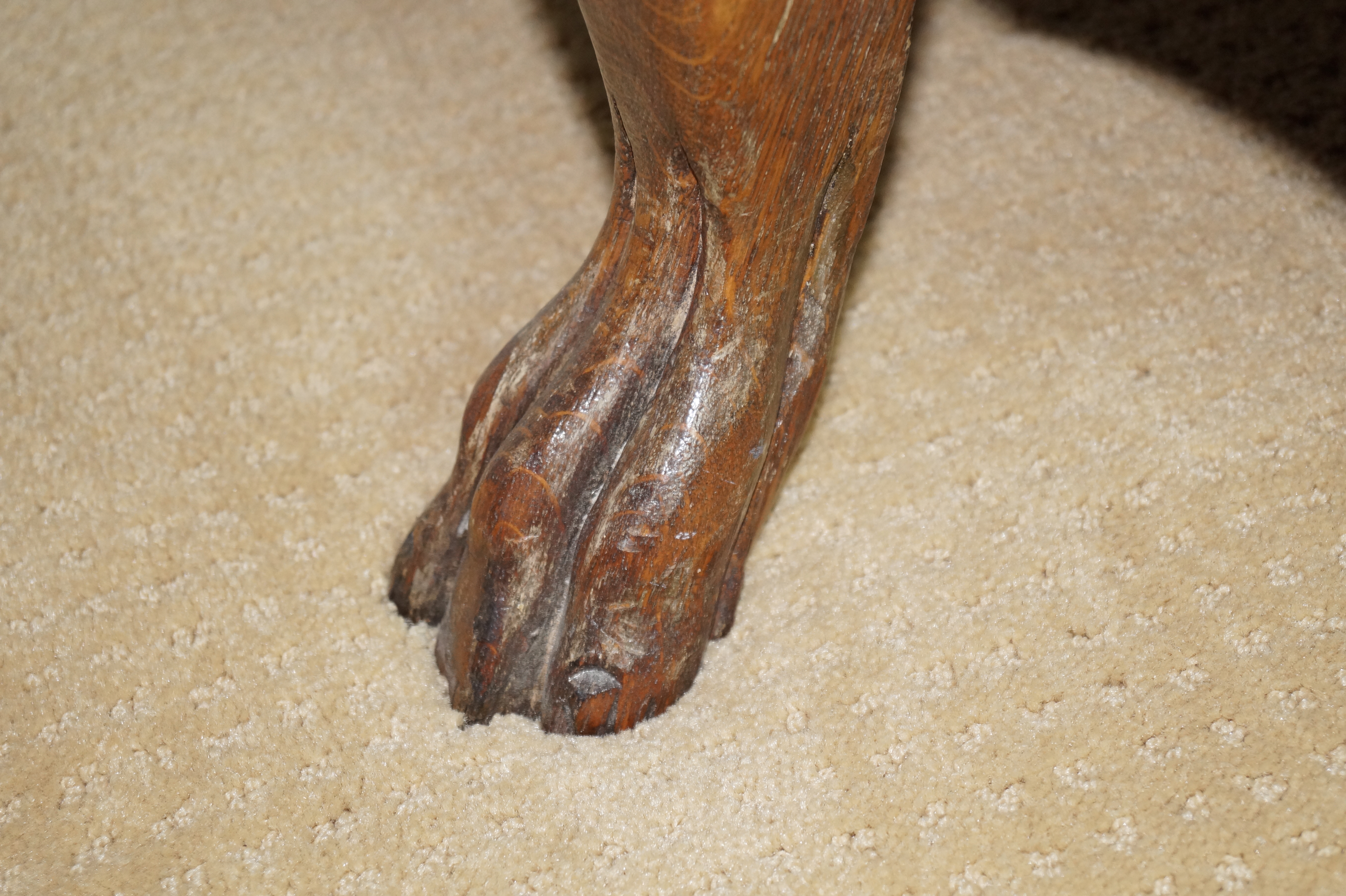 Antique Oak Curved Glass China Cabinet with Claw Feet