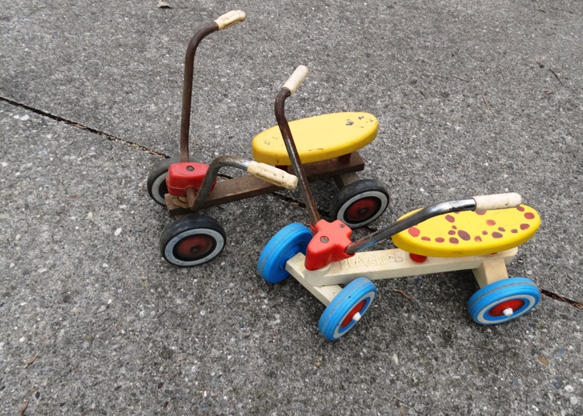 Group of Vintage Scooters and Other Wheeled Toys