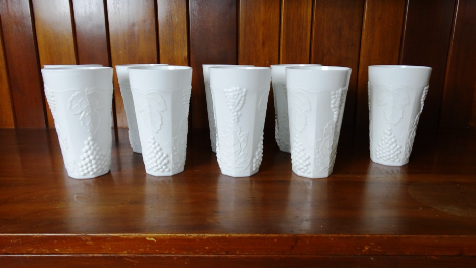 Vintage Grape Pattern Milk Glass Ice Tea Glasses