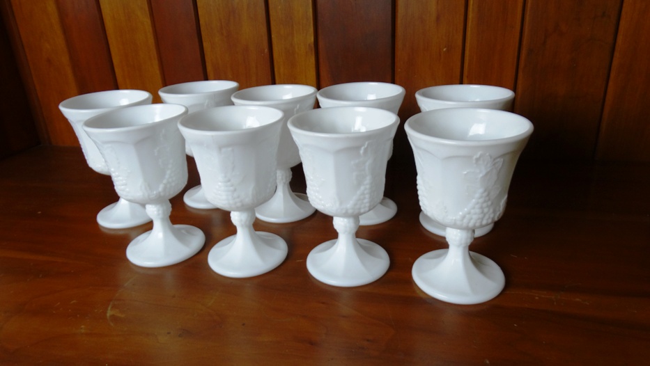 Vintage Grape Pattern Milk Glass Goblets