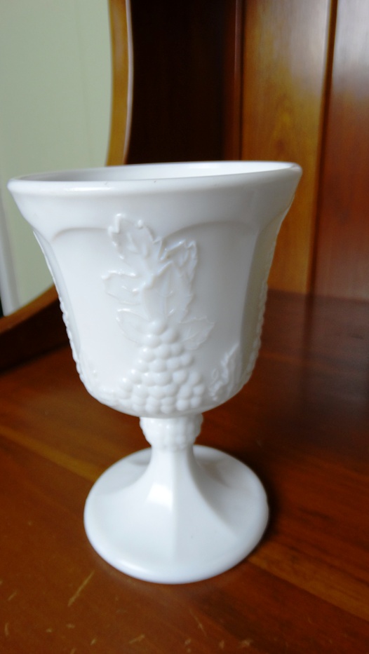 Vintage Grape Pattern Milk Glass Goblets