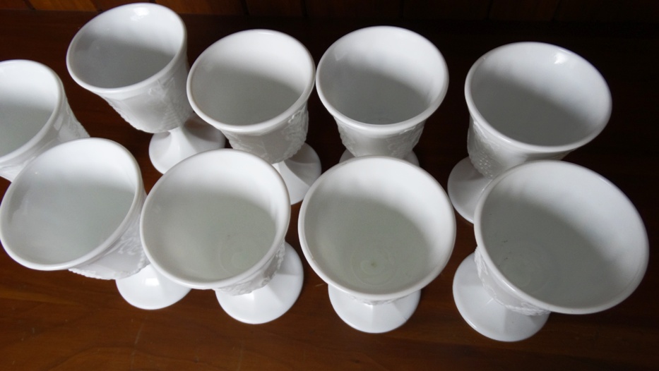 Vintage Grape Pattern Milk Glass Goblets
