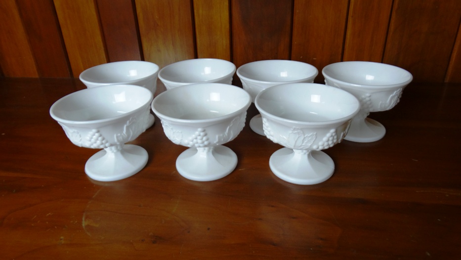 Vintage Grape Pattern Milk Glass Sherbets