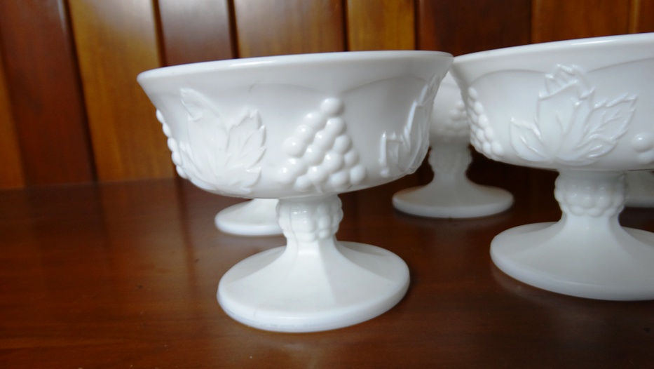 Vintage Grape Pattern Milk Glass Sherbets
